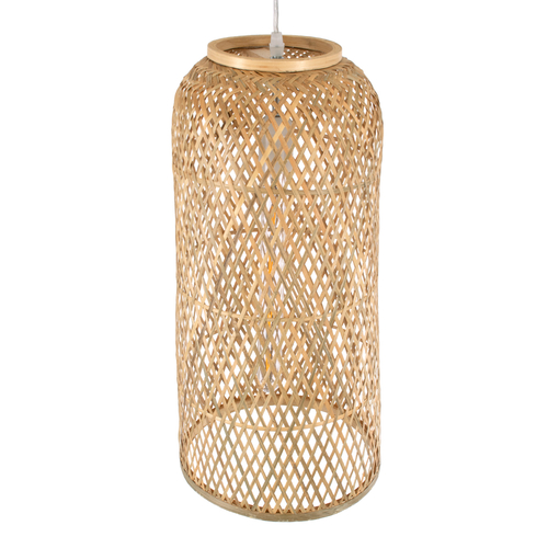 GloboStar® CALERO 01710 Boho Μοντέρνο Κρεμαστό Πλέγμα Μονόφωτο 1 x E27 IP20 Μπεζ Ξύλο - Μ25 x Π25 x Υ50cm