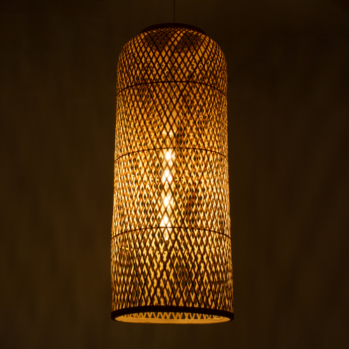 GloboStar® CALERO 01711 Boho Κρεμαστό Φωτιστικό Πλέγμα Μονόφωτο 1 x E27 IP20 Μπεζ Ξύλο - Μ30 x Π30 x Υ70cm