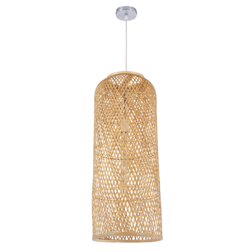 GloboStar® CALERO 01711 Boho Κρεμαστό Φωτιστικό Πλέγμα Μονόφωτο 1 x E27 IP20 Μπεζ Ξύλο - Μ30 x Π30 x Υ70cm