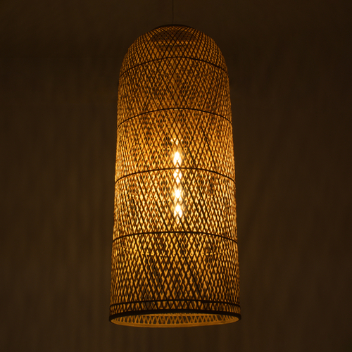 GloboStar® CALERO 01712 Boho Κρεμαστό Φωτιστικό Πλέγμα Μονόφωτο 1 x E27 IP20 Μπεζ Ξύλο - Μ40 x Π40 x Υ90cm