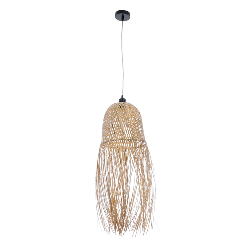 GloboStar® MANILA 01713 Boho Κρεμαστό Φωτιστικό Πλέγμα Μονόφωτο 1 x E27 IP20 Μπεζ Ξύλο - Μ25 x Π25 x Υ60cm