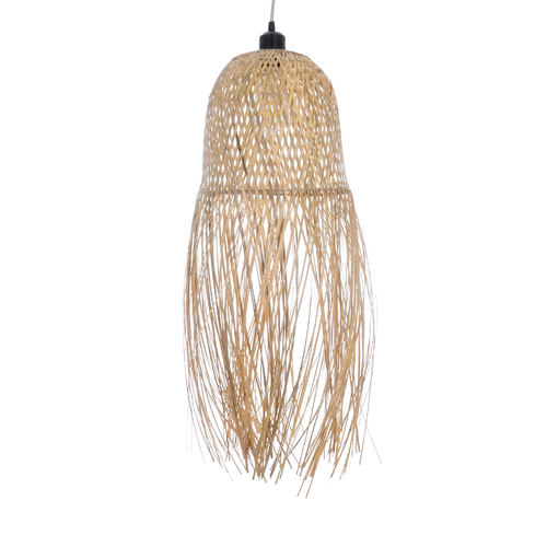 GloboStar® MANILA 01713 Boho Κρεμαστό Φωτιστικό Πλέγμα Μονόφωτο 1 x E27 IP20 Μπεζ Ξύλο - Μ25 x Π25 x Υ60cm