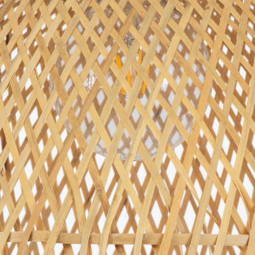 GloboStar® MANILA 01714 Boho Κρεμαστό Φωτιστικό Πλέγμα Μονόφωτο 1 x E27 IP20 Μπεζ Ξύλο - Μ45 x Π45 x Υ60cm