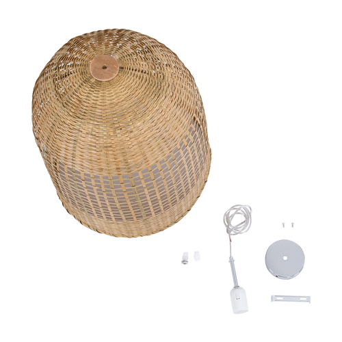 GloboStar® BORA-BORA 01735 Boho Κρεμαστό Φωτιστικό Καμπάνα Μονόφωτο 1 x E27 IP20 Μπεζ Ξύλο - Μ42 x Π42 x Y44cm