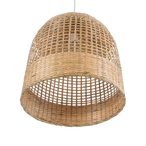 GloboStar® BORA-BORA 01735 Boho Κρεμαστό Φωτιστικό Καμπάνα Μονόφωτο 1 x E27 IP20 Μπεζ Ξύλο - Μ42 x Π42 x Y44cm