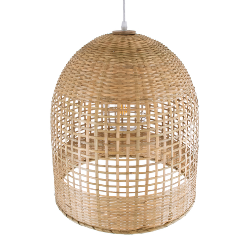 GloboStar® BORA-BORA 01735 Boho Κρεμαστό Φωτιστικό Καμπάνα Μονόφωτο 1 x E27 IP20 Μπεζ Ξύλο - Μ42 x Π42 x Y44cm