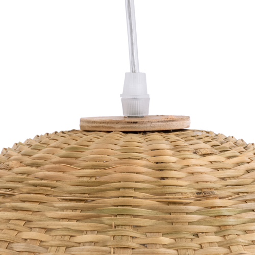 GloboStar® BORA-BORA 01735 Boho Κρεμαστό Φωτιστικό Καμπάνα Μονόφωτο 1 x E27 IP20 Μπεζ Ξύλο - Μ42 x Π42 x Y44cm
