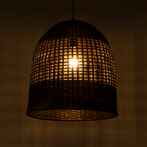 GloboStar® BORA-BORA 01736 Boho Κρεμαστό Φωτιστικό Καμπάνα Μονόφωτο 1 x E27 IP20 Καφέ Ξύλο - Μ42 x Π42 x Y44cm