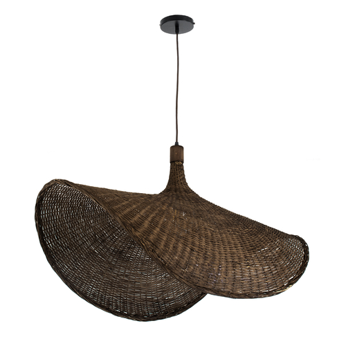 GloboStar® CUBA 01768 Boho Κρεμαστό Φωτιστικό Ανάρτηση Μονόφωτο 1 x E27 IP20 Καφέ Ξύλο - Μ80 x Π80 x Y49cm