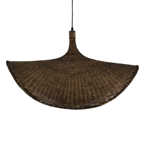GloboStar® CUBA 01768 Boho Κρεμαστό Φωτιστικό Ανάρτηση Μονόφωτο 1 x E27 IP20 Καφέ Ξύλο - Μ80 x Π80 x Y49cm