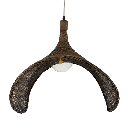 GloboStar® CUBA 01768 Boho Κρεμαστό Φωτιστικό Ανάρτηση Μονόφωτο 1 x E27 IP20 Καφέ Ξύλο - Μ80 x Π80 x Y49cm