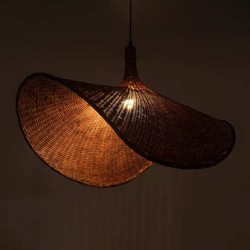 GloboStar® CUBA 01768 Boho Κρεμαστό Φωτιστικό Ανάρτηση Μονόφωτο 1 x E27 IP20 Καφέ Ξύλο - Μ80 x Π80 x Y49cm
