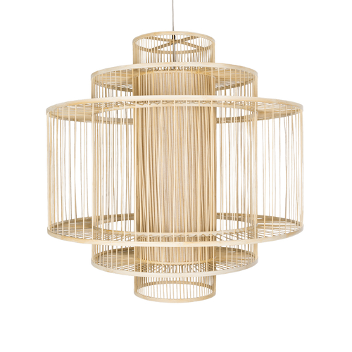 GloboStar® HIBISCUS 01780 Boho Κρεμαστό Φωτιστικό Πλέγμα Μονόφωτο 1 x E27 IP20 Μπεζ Ξύλο - Μ100 x Π100 x Y100cm