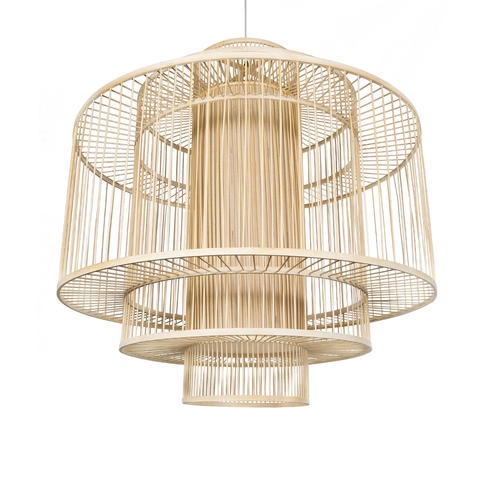 GloboStar® HIBISCUS 01780 Boho Κρεμαστό Φωτιστικό Πλέγμα Μονόφωτο 1 x E27 IP20 Μπεζ Ξύλο - Μ100 x Π100 x Y100cm