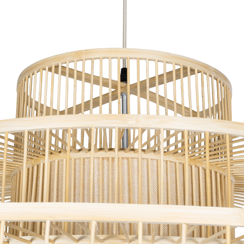 GloboStar® HIBISCUS 01780 Boho Κρεμαστό Φωτιστικό Πλέγμα Μονόφωτο 1 x E27 IP20 Μπεζ Ξύλο - Μ100 x Π100 x Y100cm