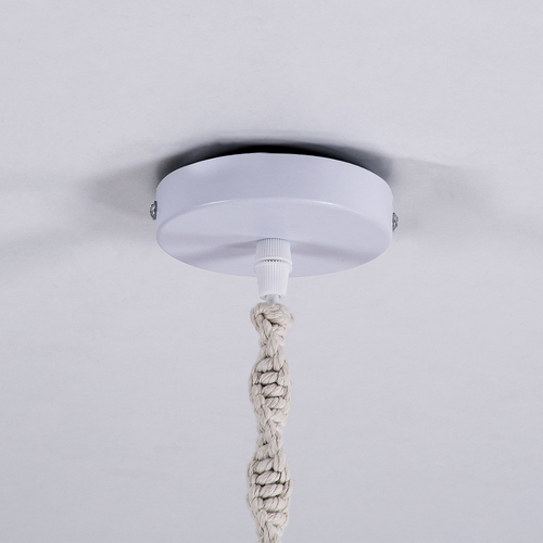 GloboStar® ALGERIA 36204 Boho Κρεμαστό Φωτιστικό Μακραμέ Μονόφωτο 1 x E27 IP20 Μπεζ Ύφασμα - Μ30 x Π30 x Υ40cm