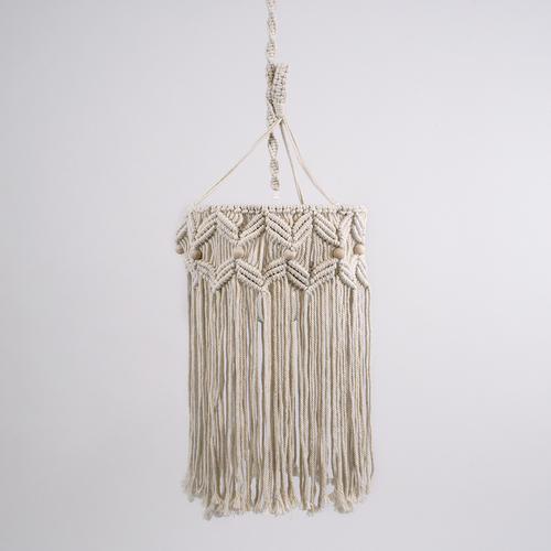 GloboStar® CONGO 36206 Boho Κρεμαστό Φωτιστικό Μακραμέ Μονόφωτο 1 x E27 IP20 Μπεζ Ύφασμα - Μ30 x Π30 x Υ50cm