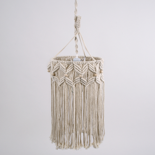GloboStar® CONGO 36206 Boho Κρεμαστό Φωτιστικό Μακραμέ Μονόφωτο 1 x E27 IP20 Μπεζ Ύφασμα - Μ30 x Π30 x Υ50cm