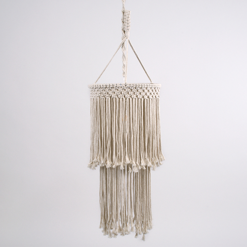 GloboStar® ZAMBIA 36208 Boho Κρεμαστό Φωτιστικό Μακραμέ Μονόφωτο 1 x E27 IP20 Μπεζ Ύφασμα - Μ30 x Π30 x Υ60cm