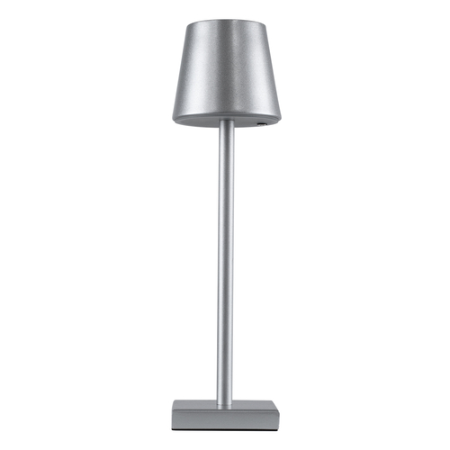 GloboStar® NEGA 60476 Μοντέρνο Επιτραπέζιο Φωτιστικό Πορτατίφ LED 2.2W 154lm 360° DC 5V Επαναφορτιζόμενο με Μπαταρία Li-ion 4000mAh - Διακόπτη Αφής - Θερμό Λευκό 2700K - Dimmable - D10 x H39cm - Ασημί - 2 Years Warranty