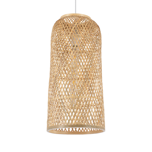 GloboStar® CALERO 01710 Boho Μοντέρνο Κρεμαστό Πλέγμα Μονόφωτο 1 x E27 IP20 Μπεζ Ξύλο - Μ25 x Π25 x Υ50cm