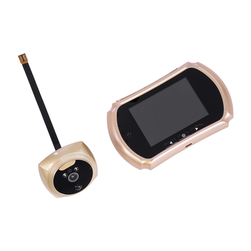 GloboStar® 86066 Επαναφορτιζόμενη Ψηφιακή Έξυπνη Camera Εξώπορτας 90° Μοιρών με Έγχρωμη Οθόνη 3.5 Inches - USB - Νυχτερινή Όραση με LED IR - Κουδούνι - Χρυσό