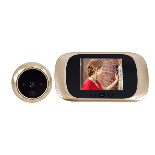 GloboStar® 86068 Επαναφορτιζόμενη Ψηφιακή Έξυπνη Camera Εξώπορτας 90° Μοιρών με Έγχρωμη Οθόνη 2.8 Inches - USB - Νυχτερινή Όραση με LED IR - Κουδούνι - Χρυσό