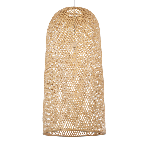 GloboStar® CALERO 00671 Boho Κρεμαστό Φωτιστικό Καμπάνα Μονόφωτο 1 x E27 IP20 Μπεζ Ξύλο - Μ50 x Π50 x Y110cm