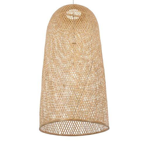 GloboStar® CALERO 00671 Boho Κρεμαστό Φωτιστικό Καμπάνα Μονόφωτο 1 x E27 IP20 Μπεζ Ξύλο - Μ50 x Π50 x Y110cm