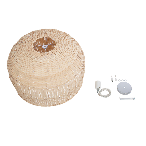 GloboStar® BERMUDA 01709 Boho Κρεμαστό Φωτιστικό Καμπάνα Μονόφωτο 1 x E27 IP20 Μπεζ Ξύλο - Μ50 x Π50 x Y34cm