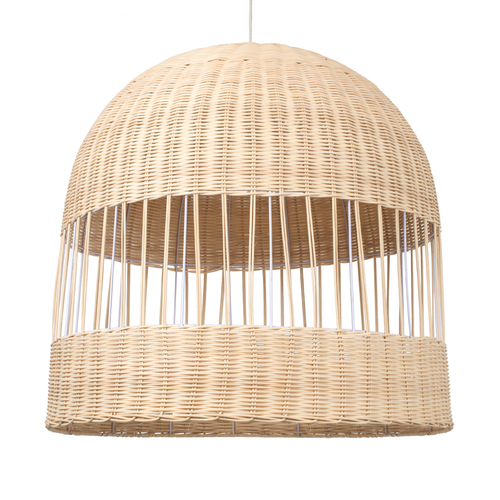 GloboStar® LUCIA 01726 Boho Κρεμαστό Φωτιστικό Πλέγμα Μονόφωτο 1 x E27 IP20 Μπεζ Ξύλο - Μ60 x Π60 x Y60cm