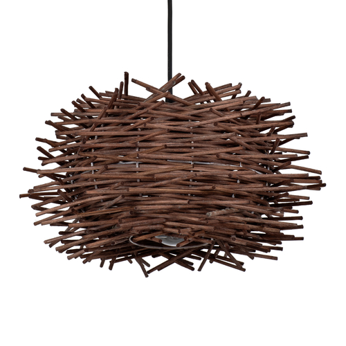 GloboStar® MINORCA 01732 Boho Κρεμαστό Φωτιστικό Ανάρτηση Μονόφωτο 1 x E27 IP20 Καφέ Ξύλο - Μ30 x Π30 x Y18cm