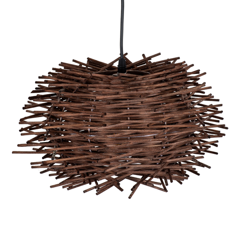 GloboStar® MINORCA 01733 Boho Κρεμαστό Φωτιστικό Ανάρτηση Μονόφωτο 1 x E27 IP20 Καφέ Ξύλο - Μ35 x Π35 x Y23cm