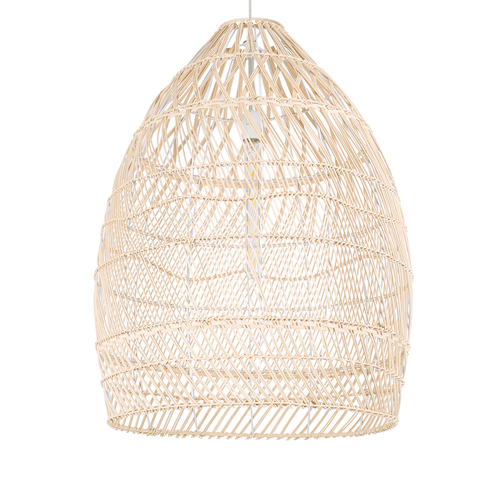 GloboStar® MALIBU 01810 Boho Κρεμαστό Φωτιστικό Καμπάνα Μονόφωτο 1 x E27 IP20 Μπεζ Ξύλο - Μ57 x Π57 x Υ75cm