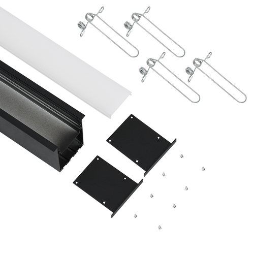 GloboStar® RECESS-PROFILE 70818-3M Προφίλ Αλουμινίου - Βάση & Ψύκτρα Ταινίας LED με Λευκό Γαλακτερό Κάλυμμα - Χωνευτή Χρήση - Πατητό Κάλυμμα - Μαύρο - 3 Μέτρα - Μ300 x Π7.5 x Υ7cm
