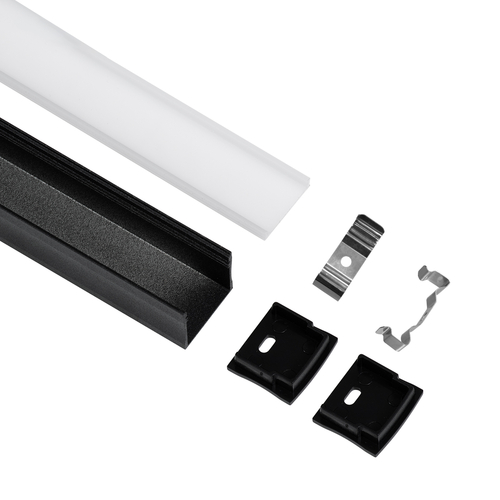 GloboStar® SURFACE-PROFILE 70869-3M Προφίλ Αλουμινίου - Βάση & Ψύκτρα Ταινίας LED με Λευκό Γαλακτερό Κάλυμμα - Επιφανειακή Χρήση - Πατητό Κάλυμμα - Μαύρο - 3 Μέτρα - Πακέτο 5 Τεμαχίων - Μ300 x Π2.3 x Υ2cm