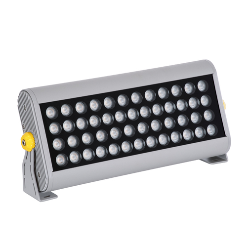 GloboStar® FLOOD-HENA 90446 Προβολέας Wall Washer για Φωτισμό Κτιρίων LED 48W 4080lm 30° AC 220-240V Αδιάβροχο IP67 Μ39 x Π6 x Υ17cm Αρχιτεκτονικό Πορτοκαλί 2200K - Ασημί - 3 Years Warranty