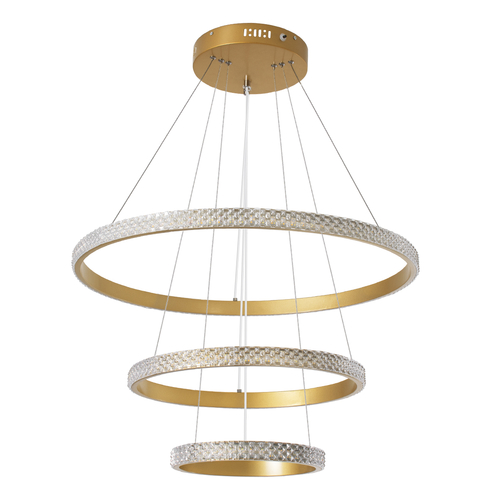 GloboStar® DIAMOND TRIO 61137 Κρεμαστό Φωτιστικό Δαχτυλίδι-Κύκλος LED CCT 100W 12123lm 360° AC 220-240V - Εναλλαγή Φωτισμού μέσω Τηλεχειριστηρίου All In One Ψυχρό 6000k+Φυσικό 4500k+Θερμό 2700k Dimmable Φ25+40+60cm - Χρυσό Βούρτσας - 3 Years Warranty