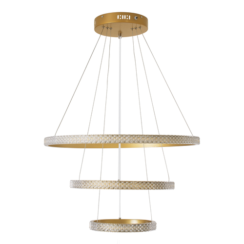 GloboStar® DIAMOND TRIO 61137 Κρεμαστό Φωτιστικό Δαχτυλίδι-Κύκλος LED CCT 100W 12123lm 360° AC 220-240V - Εναλλαγή Φωτισμού μέσω Τηλεχειριστηρίου All In One Ψυχρό 6000k+Φυσικό 4500k+Θερμό 2700k Dimmable Φ25+40+60cm - Χρυσό Βούρτσας - 3 Years Warranty