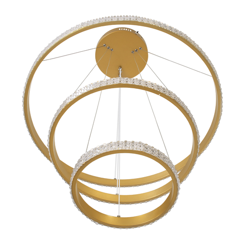 GloboStar® DIAMOND TRIO 61137-DECO Κρεμαστό Φωτιστικό Δαχτυλίδι-Κύκλος LED CCT 100W 12123lm 360° AC 220-240V - Εναλλαγή Φωτισμού μέσω Τηλεχειριστηρίου All In One Ψυχρό 6000k+Φυσικό 4500k+Θερμό 2700k Dimmable Φ25+40+60cm - Χρυσό Βούρτσας - 3 Years Warranty