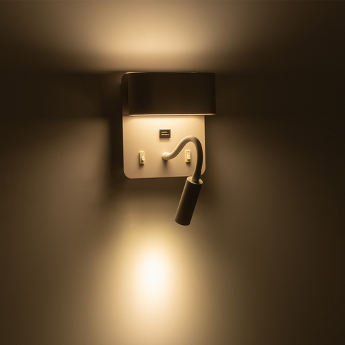 GloboStar® IBIS 61368 Μοντέρνο Φωτιστικό Τοίχου - Απλίκα Ξενοδοχείου Bed Side LED 10W 1100lm 36° & 360° AC 220-240V - Reading Light & Up/Down Light - Φορτιστής USB 3A - Μ10 x Π6.1 x Υ18cm - Φυσικό Λευκό 4500K - Λευκό