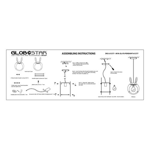 GloboStar® BUNNY 61577 Παιδικό Κρεμαστό Φωτιστικό Φιγούρα Μονόφωτο 1 x E27 IP20 Ροζ & Άσπρο Πλαστικό - Μ27.2 x Π15.5 x Υ40cm