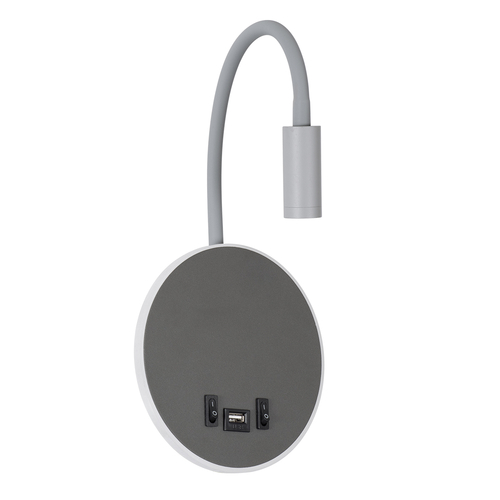 GloboStar® GOOSE 60882 Μοντέρνο Φωτιστικό Τοίχου - Απλίκα Ξενοδοχείου Bed Side LED 6W 600lm 36° & 360° AC 220-240V - Reading Light & 360° Κρυφός Φωτισμός - Φορτιστής USB 3A - Μ15.5 x Π15 x Υ30.5cm - Φυσικό Λευκό 4500K - Γκρι Ανθρακί - 3 Xρόνια Εγγύηση