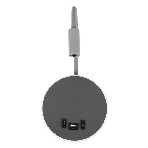 GloboStar® GOOSE 60882 Μοντέρνο Φωτιστικό Τοίχου - Απλίκα Ξενοδοχείου Bed Side LED 6W 600lm 36° & 360° AC 220-240V - Reading Light & 360° Κρυφός Φωτισμός - Φορτιστής USB 3A - Μ15.5 x Π15 x Υ30.5cm - Φυσικό Λευκό 4500K - Γκρι Ανθρακί - 3 Xρόνια Εγγύηση