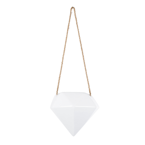 GloboStar® Artificial Garden HERAKLIO 20467 Κρεμαστό Πήλινο Κεραμικό Κασπώ Γλάστρα - Flower Pot Λευκό Μ13.5cm x Π15.5 x Υ37cm