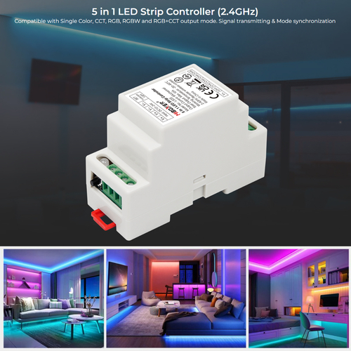 GloboStar® 71415 LS2S Mi-BOXER DC WiFi & RF 2.4Ghz Dimmer High Speed Controller 5 Καναλιών DC 12-24V 5 x 6A 144W - Max 10A 240W - IP20 RGBW+WW - Din Rail Ράγας - Μ9 x Π3.4 x Υ6cm - 5 Years Warranty