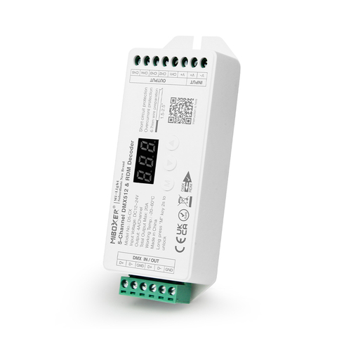 GloboStar® 71426 D5-CX Mi-BOXER DC DMX & RDM Dimmer High Speed Controller / Decoder 5 Καναλιών DC 12-24V 5 x 4A 96W - Max 20A 480W - IP20 Μ13 x Π5 x Υ2.5cm - 5 Years Warranty