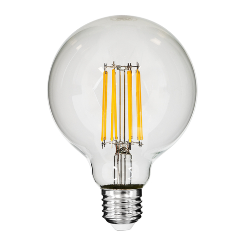 GloboStar® 99011 Λάμπα LED Long Filament E27 G95 Γλόμπος 12W 1200lm 360° AC 220-240V IP20 Φ9.5 x Υ13.5cm Θερμό Λευκό 2700K με Διάφανο Γυαλί - Dimmable - 3 Years Warranty
