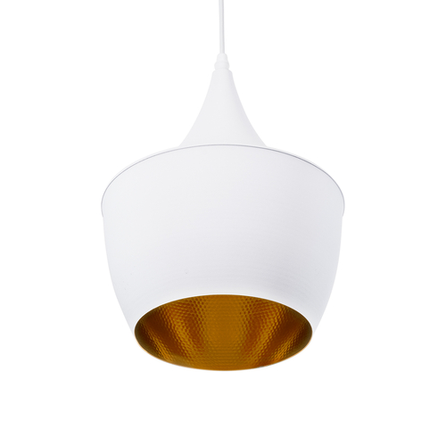 GloboStar® SHANGHAI 01026-A Μοντέρνο Κρεμαστό Φωτιστικό Καμπάνα Μονόφωτο 1 x E27 IP20 Λευκό & Χρυσό Μέταλλο - Μ25 x Π25 x Υ30cm