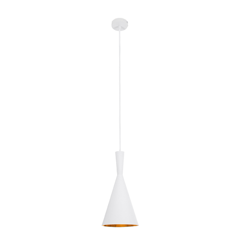 GloboStar® SHANGHAI 01026-C Μοντέρνο Κρεμαστό Φωτιστικό Καμπάνα Μονόφωτο 1 x E27 IP20 Λευκό & Χρυσό Μέταλλο - Μ19 x Π19 x Υ38cm